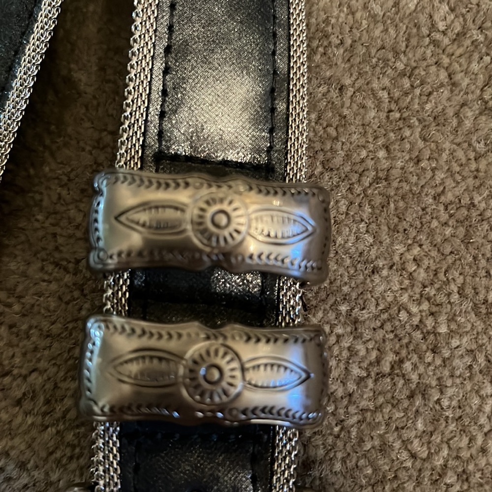 Classic Women's Metallic Silver Belt with Trim